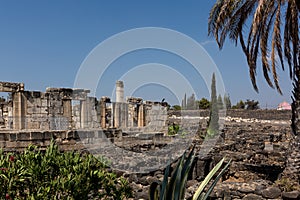 Ruins of ancient synagogue in Capernaum - Israel