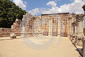 Ruins of ancient synagogue in Capernaum, Israel.