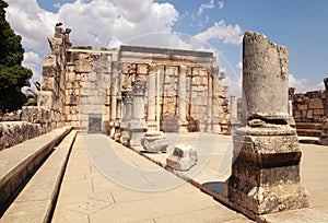 Ruins of ancient synagogue in Capernaum, Israel.