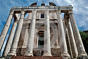 Ruins of the Ancient Temple of Antoninus and Faustina in the Roman Forum