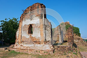 Ruins of the ancient temple Wat Nakorn Kosa in Lopburi, Thailand.
