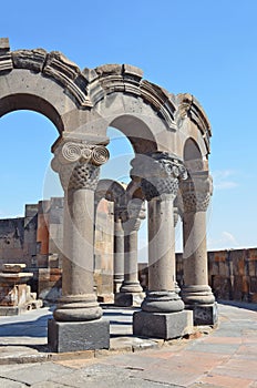 The ruins of the ancient temple of Zvartnots, Armenia