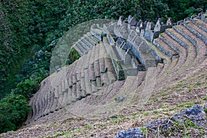 Ruins of an ancient town on the Inca Trail to Machu Picchu, Peru