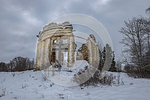The ruins of the ancient Trinity Church. Leningrad region, Russia