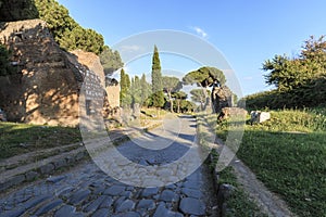 Ruins of the ancient Via Appia Appian Way in Rome