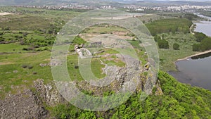 Ruins of ancient Vishegrad Fortress on the southern coast of Studen Kladenets reservoir near town of Kardzhali, Bul