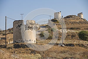 Ruins of ancient windmills, Santorini, Greece.