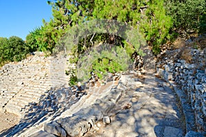 Ruins of antique amphitheater in ancient city of Phaselis near Camyuva, Turkey