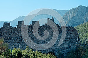 Ruins of the antique castle Gedelme Kalesi in the valley of the Taurus mountains, Turkey