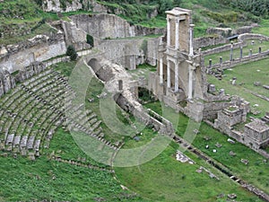 Ruins of a antique roman amphitheater in Volterra, Province of Pisa, Tuscany, Italy