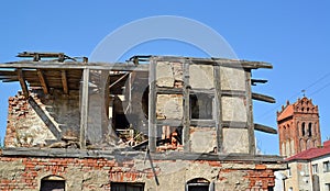 Ruins of the apartment house of the German construction. Zheleznodorozhny, Kaliningrad region