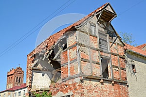 Ruins of the apartment house of the German construction. Zheleznodorozhny, Kaliningrad region