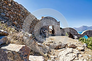 Ruins of apartments on the island of Spinalonga. Spinalonga fortress on the island of Crete, Greece