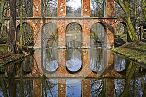 Ruins of Aqueduct in Arkadia park. Lowicz county. Poland