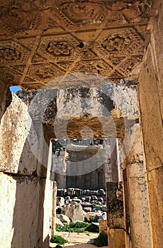 Ruins of arcade in ancient Heliopolis. Baalbek, Beqaa Valley, Lebanon