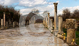 Ruins of Arcadian or Harbor Street of in ancient Ephesus, Turkey photo