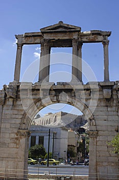 Ruins of the arch of Hadrian in Athens, Greece