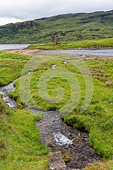 The ruins of Ardvreck Castle at Loch Assynt in Scotland