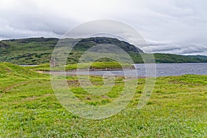 The ruins of Ardvreck Castle at Loch Assynt in Scotland