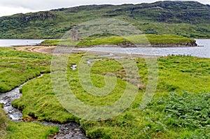 The ruins of Ardvreck Castle at Loch Assynt in Scotland