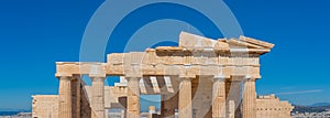 Ruins of Athena Nike Temple in the Acropolis of Athens, Greece.