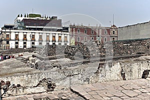Ruins of Aztec temple in Zocalo area of Mexico City
