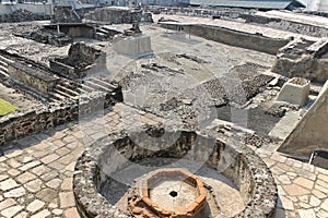 Ruins of Aztec temple in Zocalo area of Mexico City photo