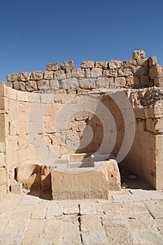 Ruins of Baptismal Font in Byzantine Church at Shivta, Ancient Nabataeans and Byzantine City, Israel