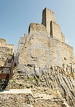 Ruins of Beckov castle, Slovak republic, travel destination, vertical composition