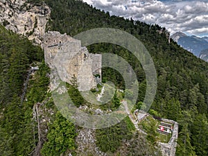 Ruins of Belfort castle near Brienz on the Swiss alps