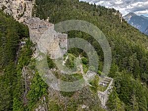 Ruins of Belfort castle near Brienz on the Swiss alps