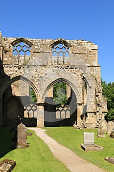 Ruins of Bolton Abbey windows and their shadows