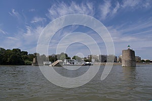 Ruins of an bombed danube bridge in serbia