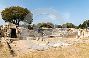 Ruins of the Bouleuterion council house at ancient Greek city Teos in Izmir province of Turkey photo