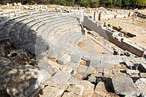 Ruins of the Bouleuterion council house at ancient Greek city Teos in Izmir province of Turkey photo