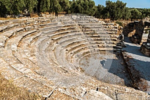 Ruins of the bouleuterion municipal senate in Nysa ancient city in Aydin province of Turkey