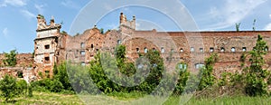 Ruins of brick defense tower and wall of mediaeval castle