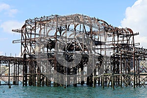 The ruins of Brighton West Pier in Brighton, England
