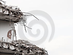 Ruins of building under destruction, urban scene.