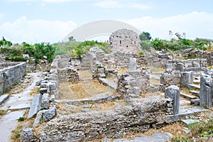 The ruins of buildings of the ancient city. Turkey. Side city.