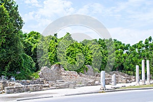 The ruins of buildings of the ancient city. Turkey. Side city.