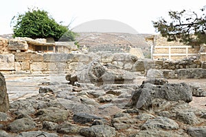 Ruins of buildings in Knossos archeological site on Crete