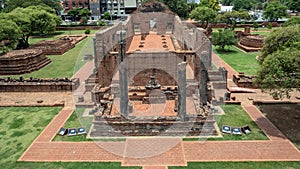 Ruins of buildings Old Thai Vihara Chedi at Wat Ratchaburana Phra Nakhon Si Ayutthaya Province, Thailand