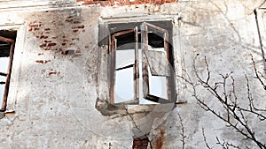 Ruins of a bygone era. Windows in the 19th century estate.