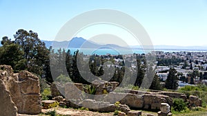 Ruins of Carthage in Tunisia, with the modern city in the background