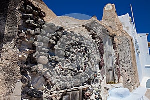 Ruins of the Castle of Akrotiri also known as Goulas or La Ponta, a former Venetian castle on the island of Santorini