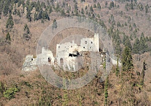 Ruins of castle Castello di Santa Barbara in Lombardia region in Italy photo