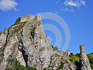 The ruins of the castle Devin from the period of Great Moravia on a high rock, Slovakia