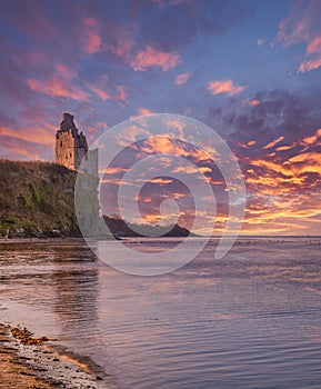 The Ruins at castle Greenan by Ayr Scotland at Sunset