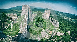 Ruins of the castle Gymes in Slovakia, analog filter